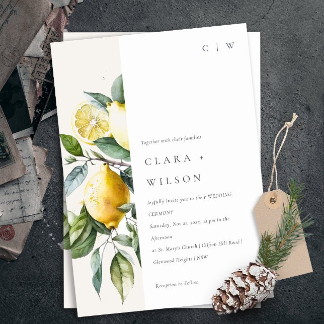 Invitación Boho Rustic Minimal Yellow Lemon Garden Wedding (Subido por el creador)