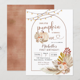 Invitación Boho Rustic Pampas Aniversario de la Calabaza Blan