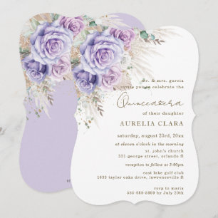 Invitación Boho Rustic Pampas Purple Lilac Floral Quinceañera