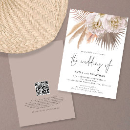 Invitación Boho Rustic Pampas Script QR Code Boda