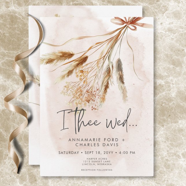 Invitación Boho Rustic Pampas y Boda de Bouquet de Grass Seco (Boho Rustic Pampas & Dried Grass Bouquet Wedding Invitation)