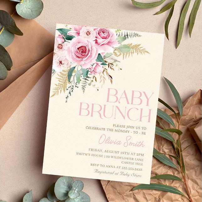 Invitación Boho Rustic Pink Floral Baby Brunch Baby Shower (Subido por el creador)