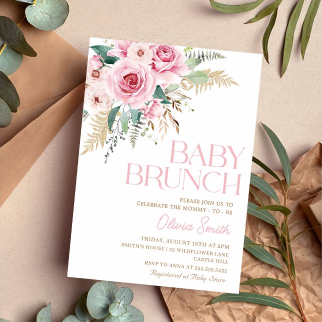 Invitación Boho Rustic Pink Floral Baby Brunch Baby Shower (Subido por el creador)