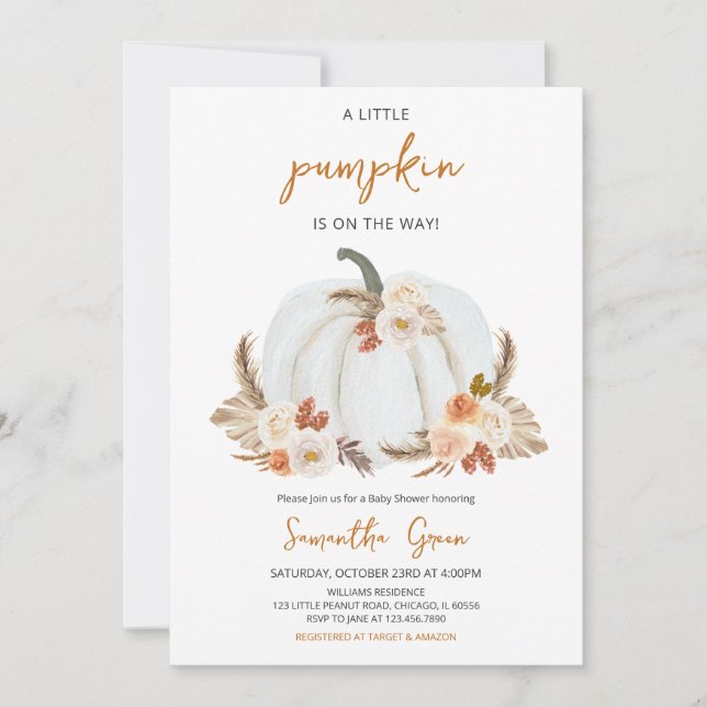 Invitación Boho Rustic Pumpkin Baby Shower (Anverso)