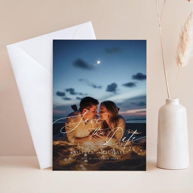 Invitación Boho Rustic QR Code Photo Wedding Guardar la fecha (Subido por el creador)