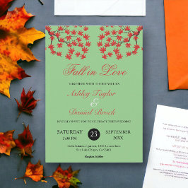 Invitación Boho Rustic Sage Green Leaves Rojas Fall Wedding