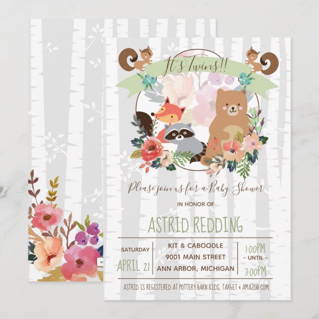 Invitación Boho Rustic Spring Birch Woodland Twower (Anverso / Reverso)