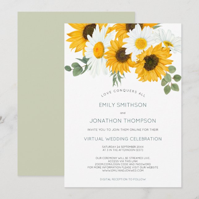 Invitación Boho Rustic Sunflowers deja a Boda virtual (Anverso / Reverso)