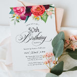 Invitación Boho Rustic Watercolor Floral 50 cumpleaños<br><div class="desc">La invitación a la fiesta de 50 años de estilo boho, maravillosamente feminista y rústico, tiene una suntuosa paleta de colores ricos en terracota, melocotón profundo, rojo borgoña, morado, verde azulado y amarillo. Los bonitos elementos botánicos acuáticos tienen un toque ecológico inspirado en la naturaleza y hacen que la invitación...</div>
