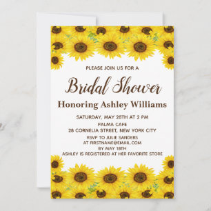 Invitación Boho Rustic Watercolor Sunflowers Ducha de novias
