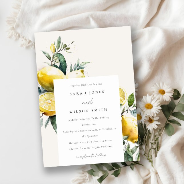 Invitación Boho Rustic Watercolor Yellow Lemon Garden Wedding (Subido por el creador)