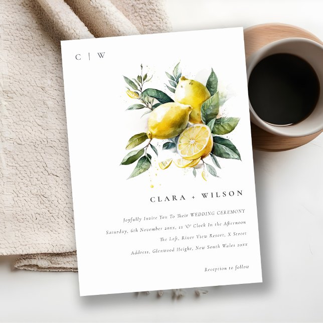 Invitación Boho Rustic Watercolor Yellow Lemon Garden Wedding (Subido por el creador)