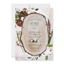 Boho Rustic Wood & Floral Burgundy Rosa Boda