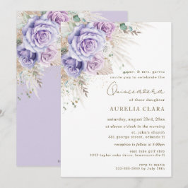 Invitación Boho Rústica Pampas Floral Morada Quinc