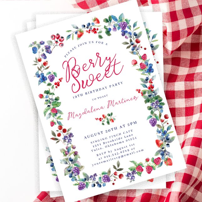 Invitación Boho Rústico Berry Sweet Summer 19th Birthday (Subido por el creador)