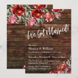 Invitación Boho Rústico Burgundy Rojo Floral Nos Casamos