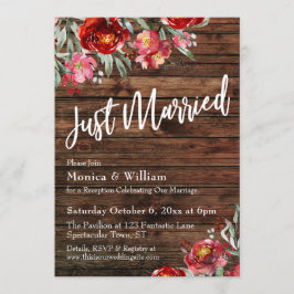 Invitación Boho Rústico Casados Floral Rojo Borgoña