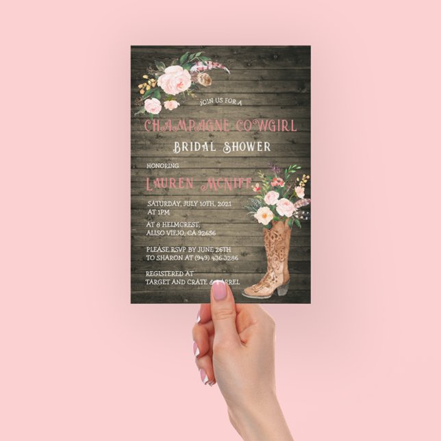 Invitación Boho Rústico Cowgirl Floral Boots Británica Ducha (Subido por el creador)