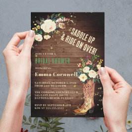 Invitación Boho Rústico Cowgirl Floral Boots Británica Ducha