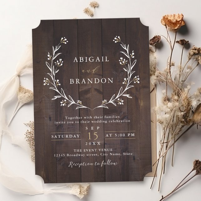 Invitación Boho rústico de la madera del granero Boho Floral  (Rustic Barn Wood Boho Floral Country Wedding Invitation)