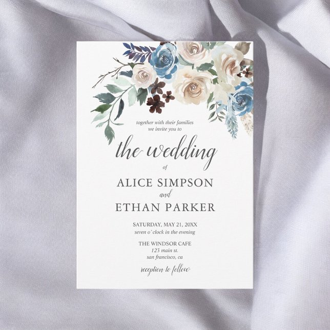 Invitación Boho Rústico Dusty Blue Flowers Boda de Invierno (Subido por el creador)