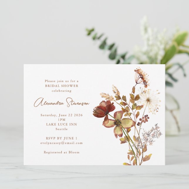 Invitación Boho Rústico Earthy Nature Botanal Bridal Shower (Anverso de pie)
