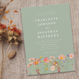 Invitación Boho Rústico Flor Silvestre Salvia Verde