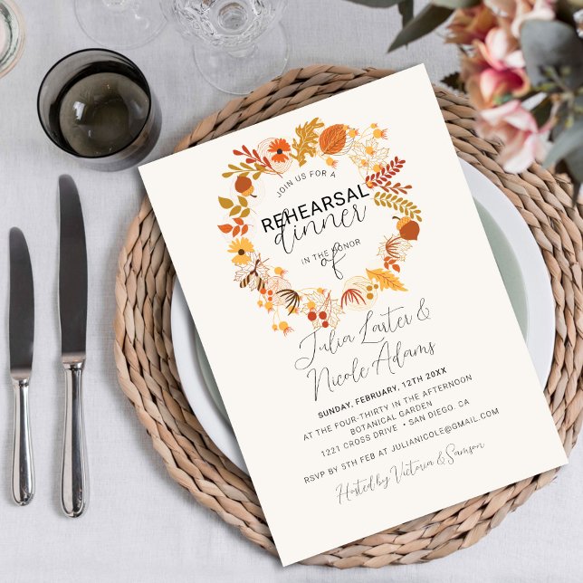 Invitación Boho Rústico Floral otoño cae Cena de ensayo (Subido por el creador)