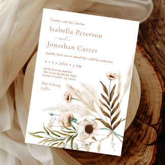 Invitación Boho Rústico Floral Pampas Grass Wreath Boda