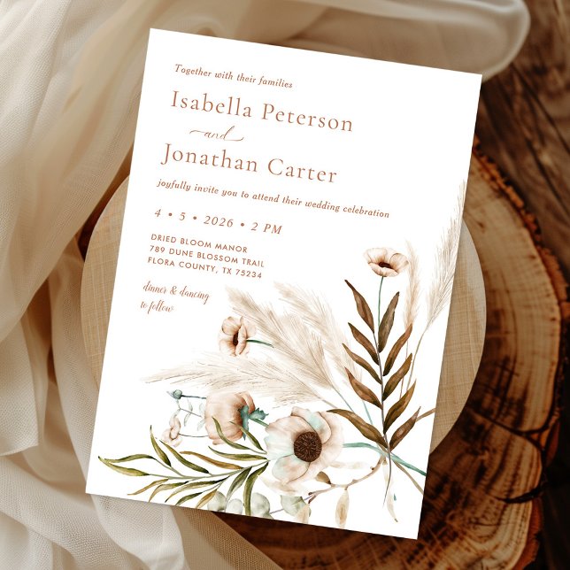 Invitación Boho Rústico Floral Pampas Grass Wreath Boda (Subido por el creador)