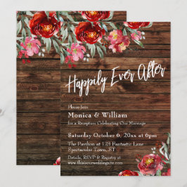 Invitación Boho Rústico Floral Rojo Borgoña Felices para Siem