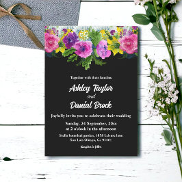 Invitación Boho Rústico Flores Negras Y Blancas Bodas Florale