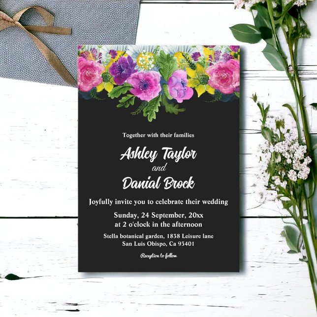 Invitación Boho Rústico Flores Negras Y Blancas Bodas Florale (Subido por el creador)