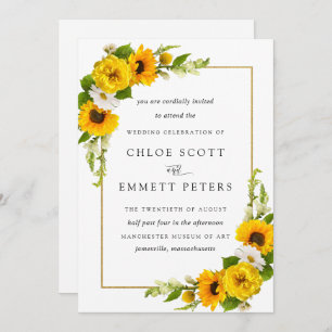 Invitación Boho Rústico Girasol Boda floral de verano amarill