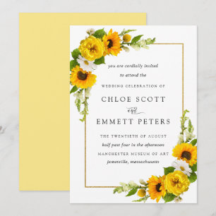 Invitación Boho Rústico Girasol Boda floral de verano amarill