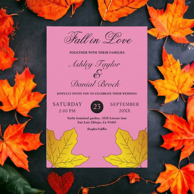 Invitación Boho Rústico Gold deja Boda floral de caída rosa (Subido por el creador)