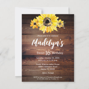 Invitación Boho rústico Granero de madera de girasol Dulce 16