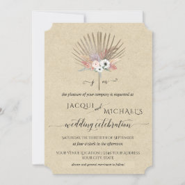 Invitación BOHO Rústico Hierba de Pampas Monograma Floral Tro