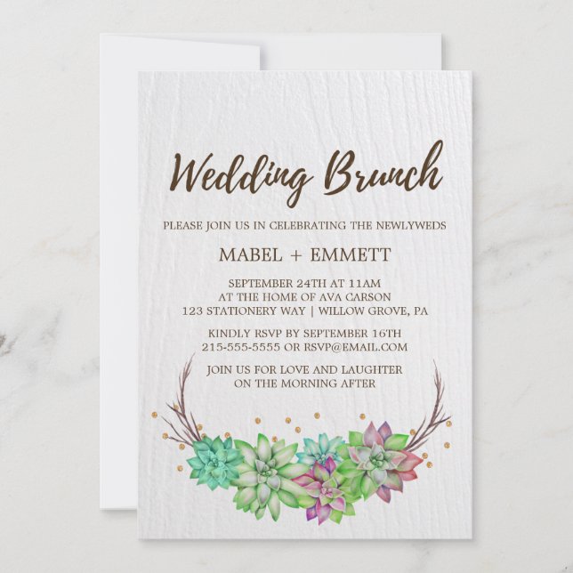 Invitación Boho Rústico Mint Floral Suculento Boda Brunch (Anverso)