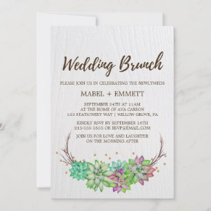 Invitación Boho Rústico Mint Floral Suculento Boda Brunch