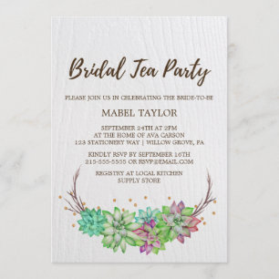 Invitación Boho Rústico Mint Floral Suculento Bridal Tea Fies