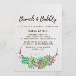 Invitación Boho Rústico Mint Floral Suculento Brunch & Bubbly
