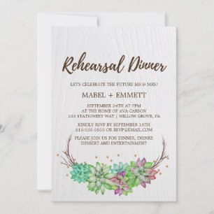 Invitación Boho Rústico Mint Floral Suculento Ensayo Cena