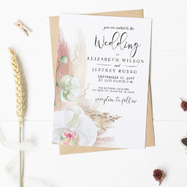 Invitación Boho Rústico Pampas Boda de orquídea blanca