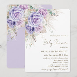 Invitación Boho Rústico Pampas Chica Purple Floral Baby Showe