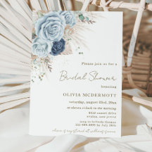 Boho Rústico Pampas Floral Azul suave Ducha de nov