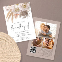 Boho Rústico Pampas Script QR 3 fotos Boda