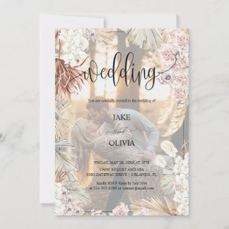 Invitación Boho Rústico Romance Elegante Foto Boda Floral