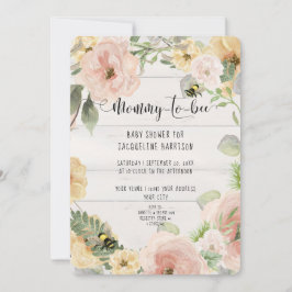 Invitación BOHO Rústico rosado florece mamá para ser ducha