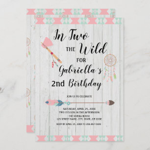 Invitación Boho rústico tribal en DOS el 2do cumpleaños